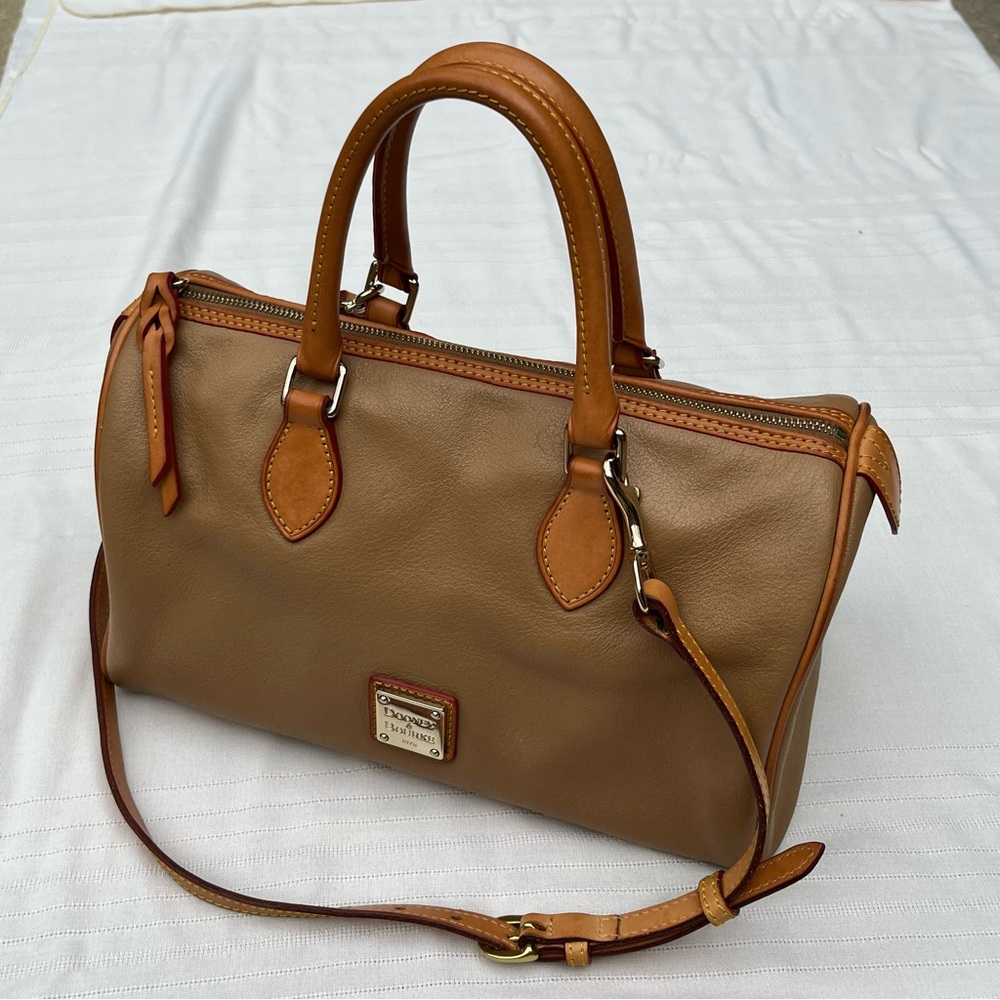 Dooney & Bourke leather barrel satchel in camel - Picture 2 of 15